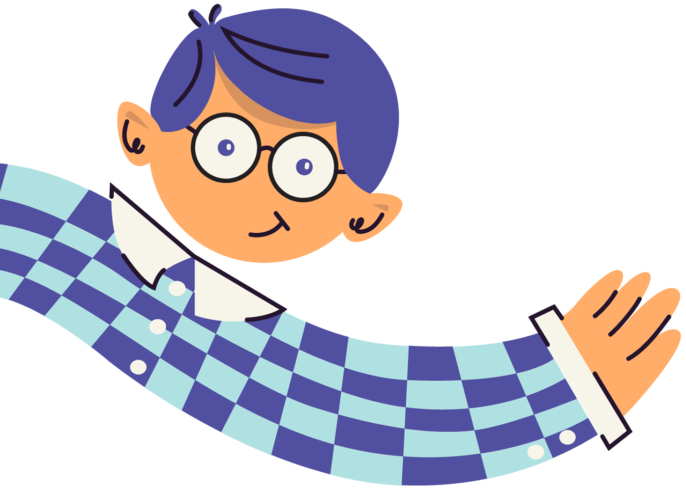 Quiz character with glasses and checkered scarf
